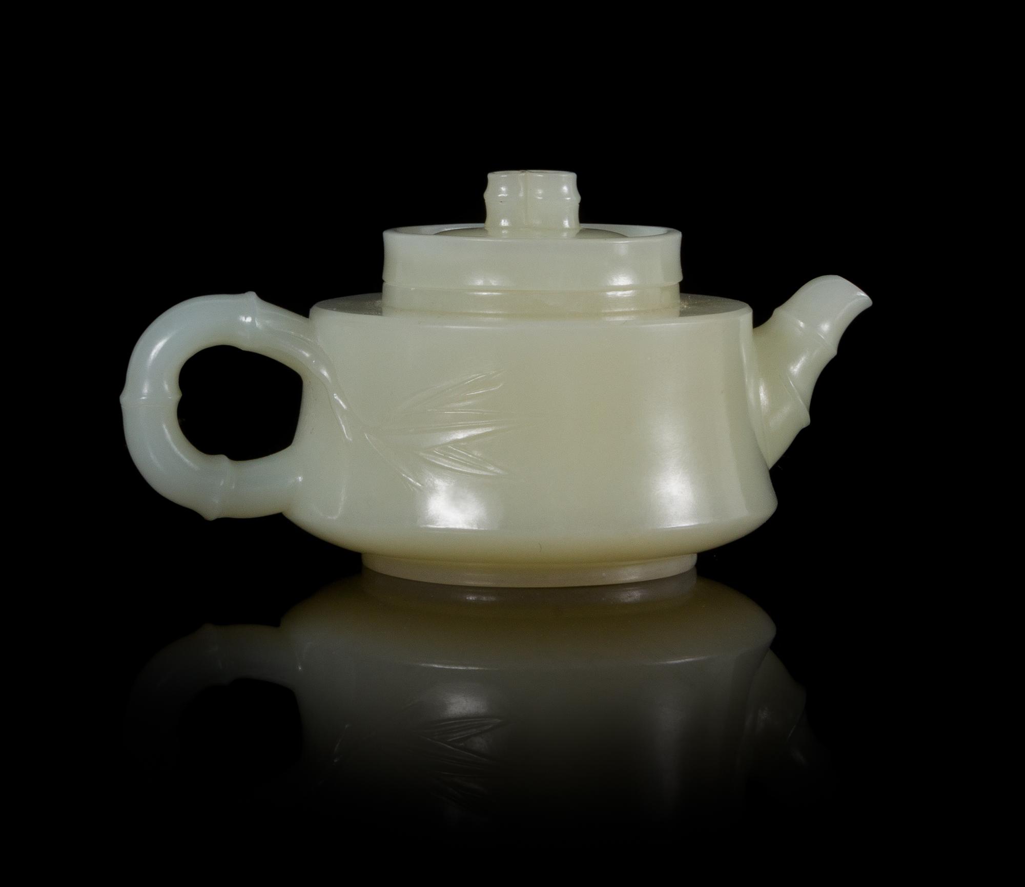 A Chinese White Jade 'Bamboo' Teapot
