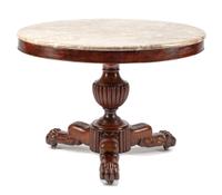 A Charles X Mahogany Center Table Height 27 x diameter of top 38 inches.