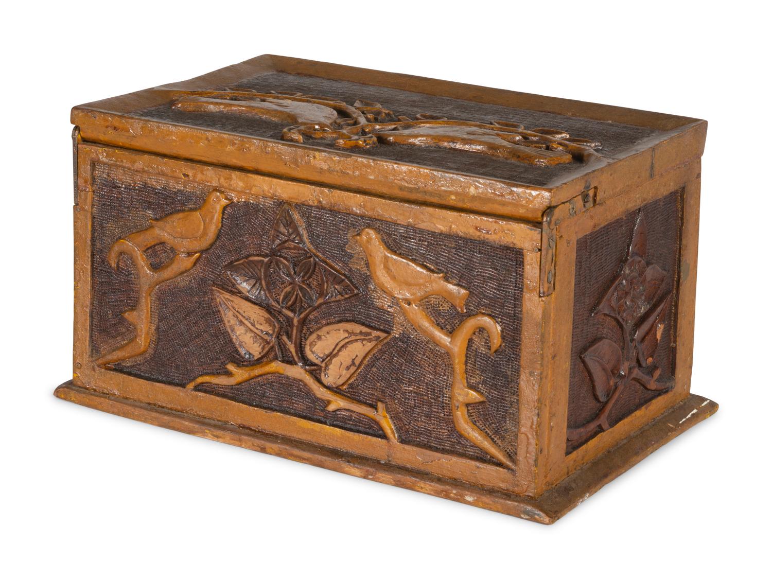 A Folk Art Carved and Painted Wood Box
