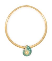 YELLOW GOLD, ENAMEL AND DIAMOND PENDANT NECKLACE