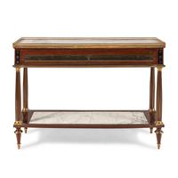 A Directoire Mahogany and Brass Inlaid Marble-Top Serving Table