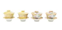 Two Pairs of Chinese Incised Yellow Ground Teabowls