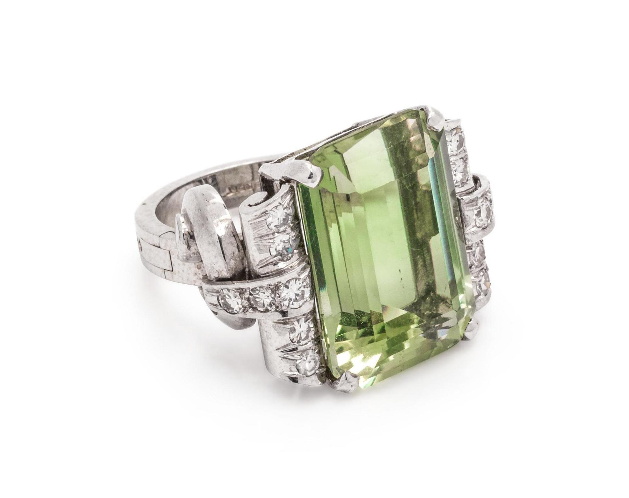 GREEN QUARTZ AND DIAMOND RING