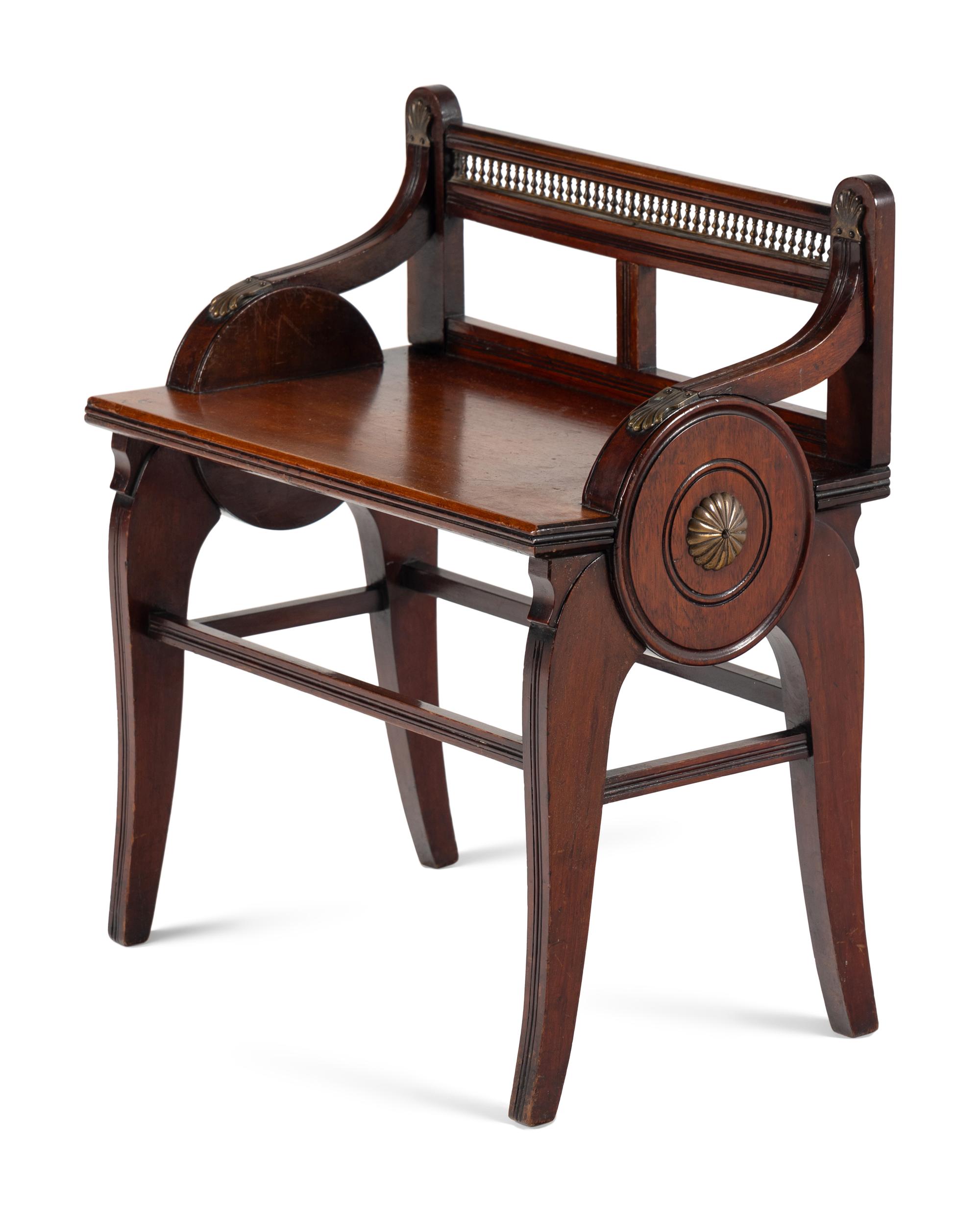 An English Brass Mounted Walnut Hall Stool