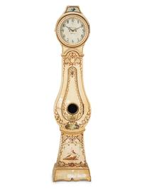 A Gustavian Polychrome Decorated Morbier-Form Clock