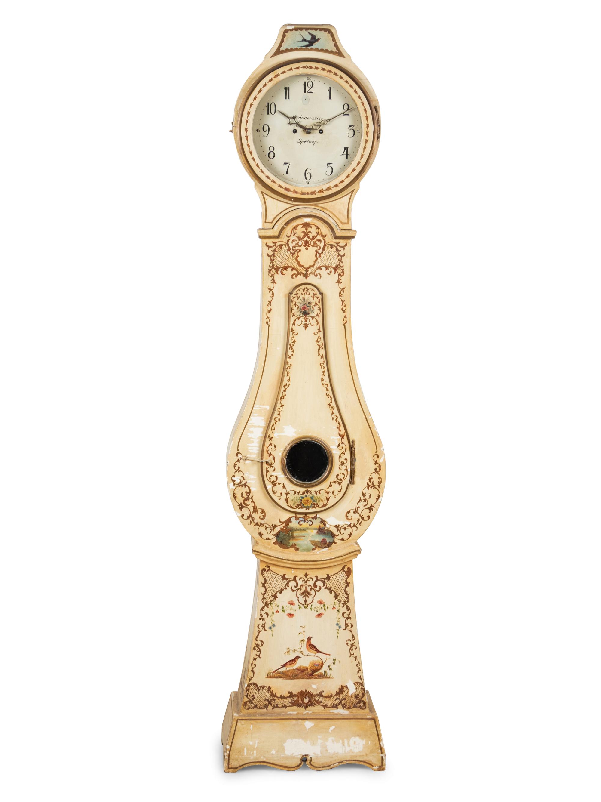 A Gustavian Polychrome Decorated Morbier-Form Clock