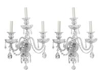 A Pair of Cut Glass Three-Light Wall Lights