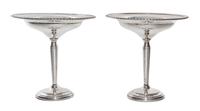 A Pair of American Silver Compotes, Poole Silver Co., Taunton, MA, Mid-20th Century, the shallow circular bowls with gadrooned rims, ra