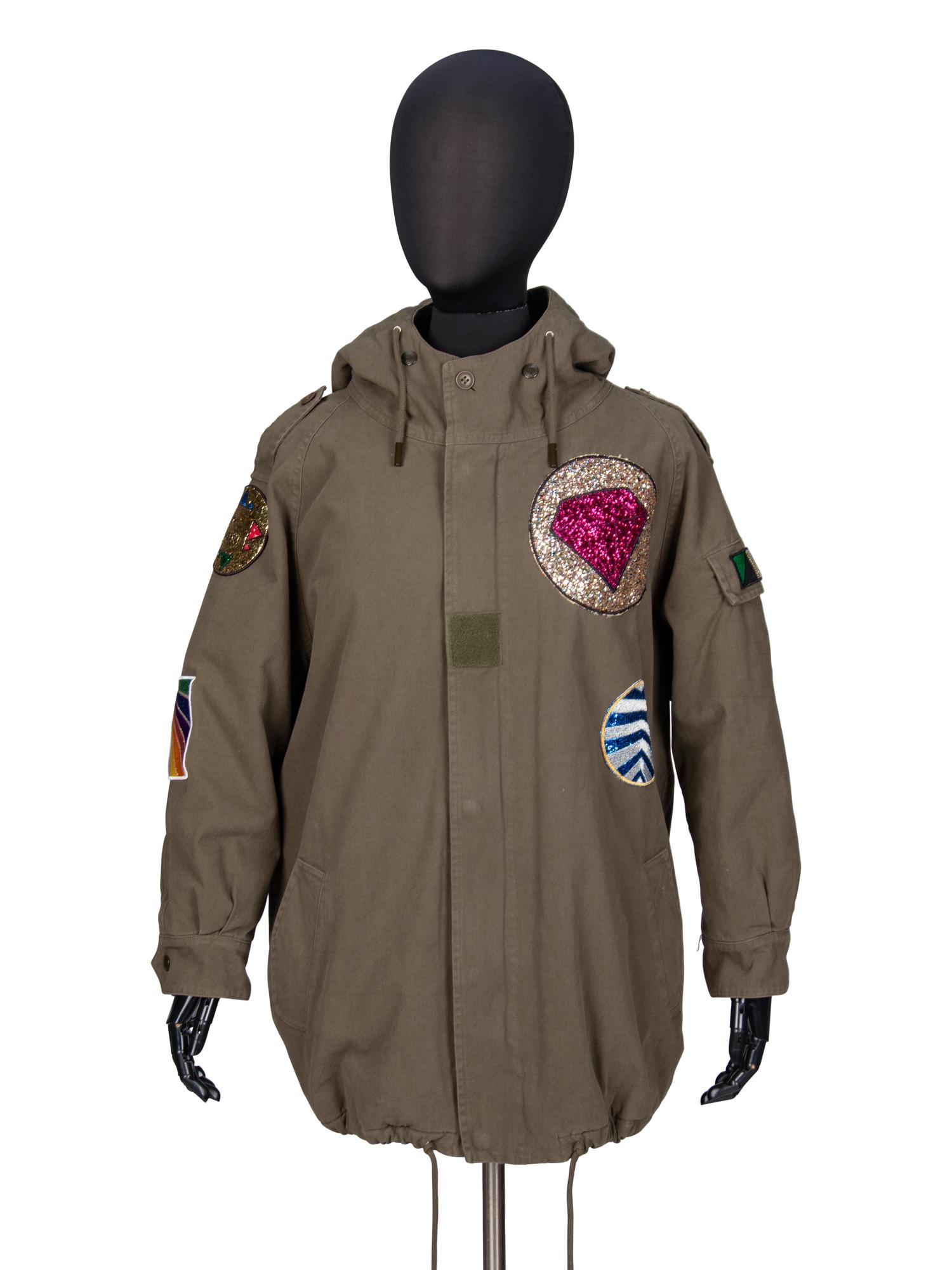 SAINT LAURENT, HOODED PARKA WITH PATCHES