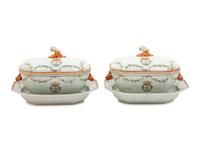 A Pair of Chinese Export Porcelain Armorial Soup Tureens on Stands, Made for the German Market