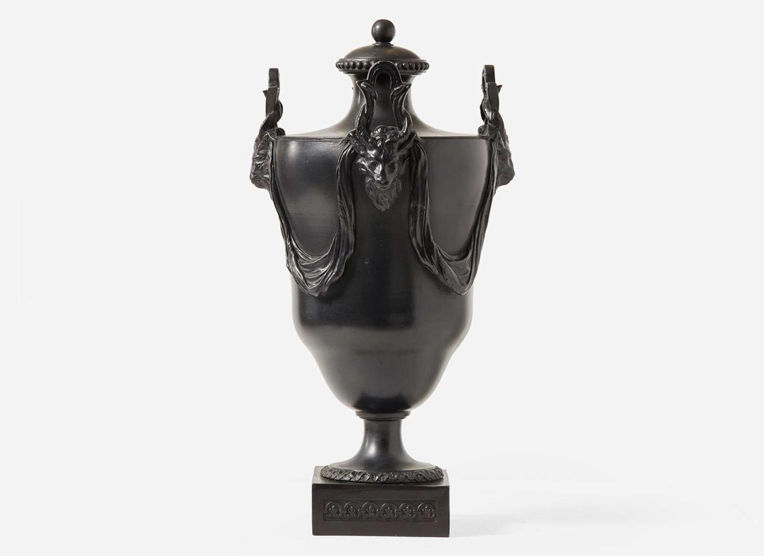 A Large Wedgwood & Bentley Four Handled Black Basalt Vase and Cover, UK, 1770s