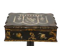 An English Victorian Black and Gilt Chinoiserie Sewing Table with Mother-of-Pearl Inlay