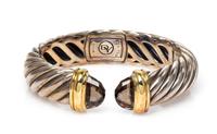 A Sterling Silver, 18 Karat Yellow Gold and Smoky Quartz 'Waverly' Bracelet, David Yurman, 30.30 dwts.