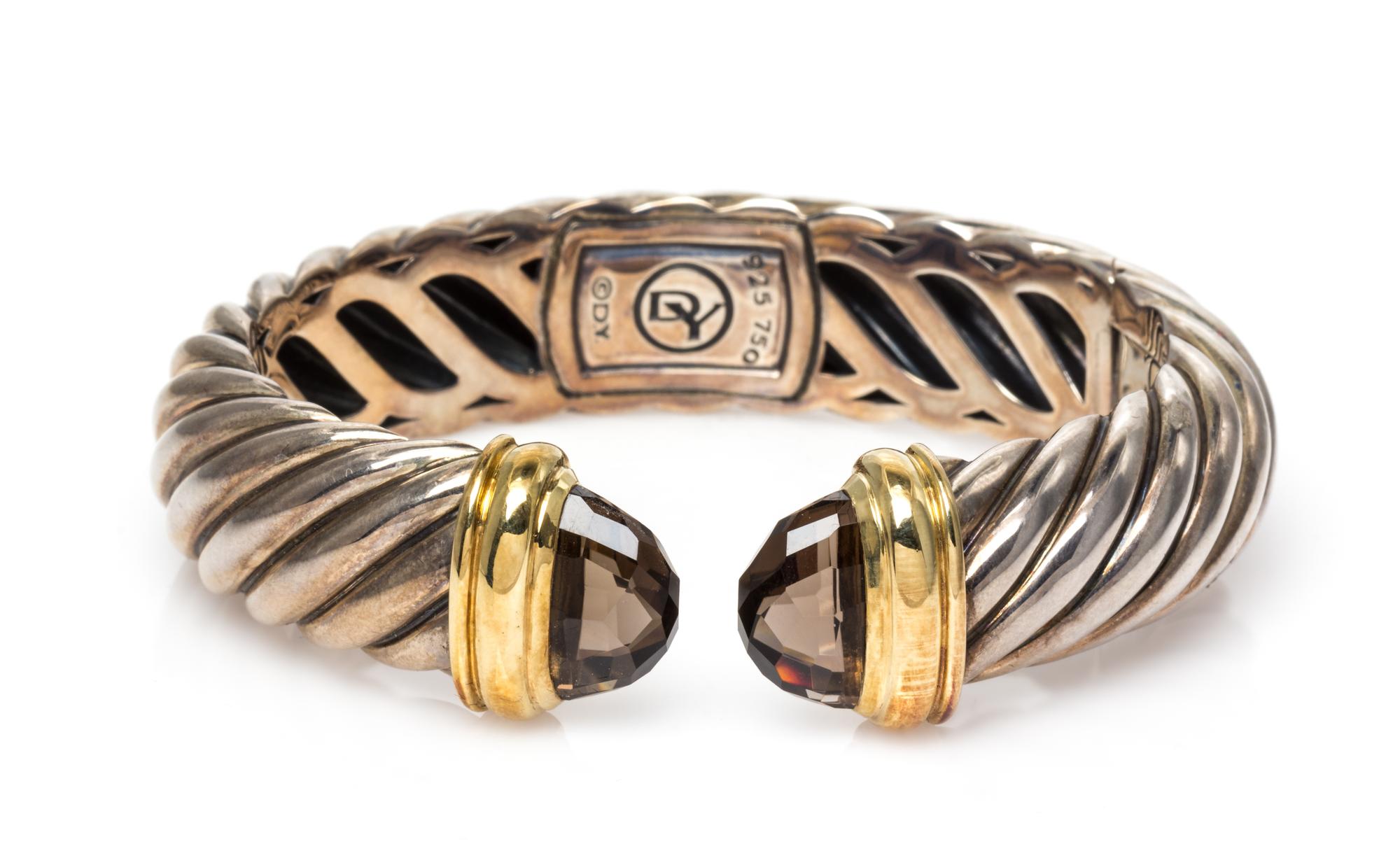A Sterling Silver, 18 Karat Yellow Gold and Smoky Quartz 'Waverly' Bracelet, David Yurman, 30.30 dwts.