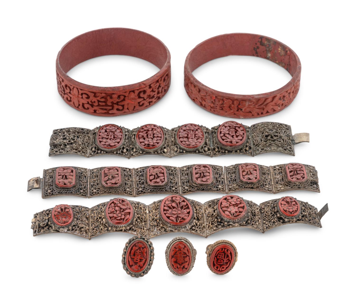 Eight Chinese Carved Lacquer Jewelry