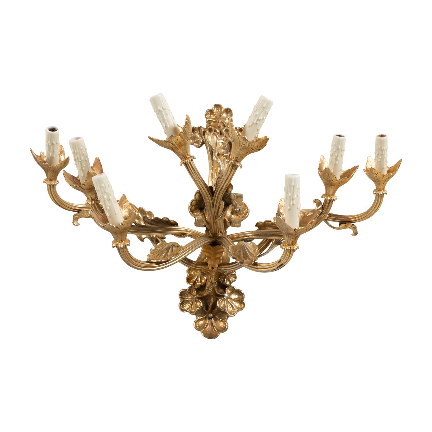 A Set of Four Belle Époque Style Gilt Bronze Eight-Light Sconces