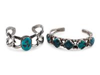 Pair of Navajo Silver and Turquoise Cuff Bracelets