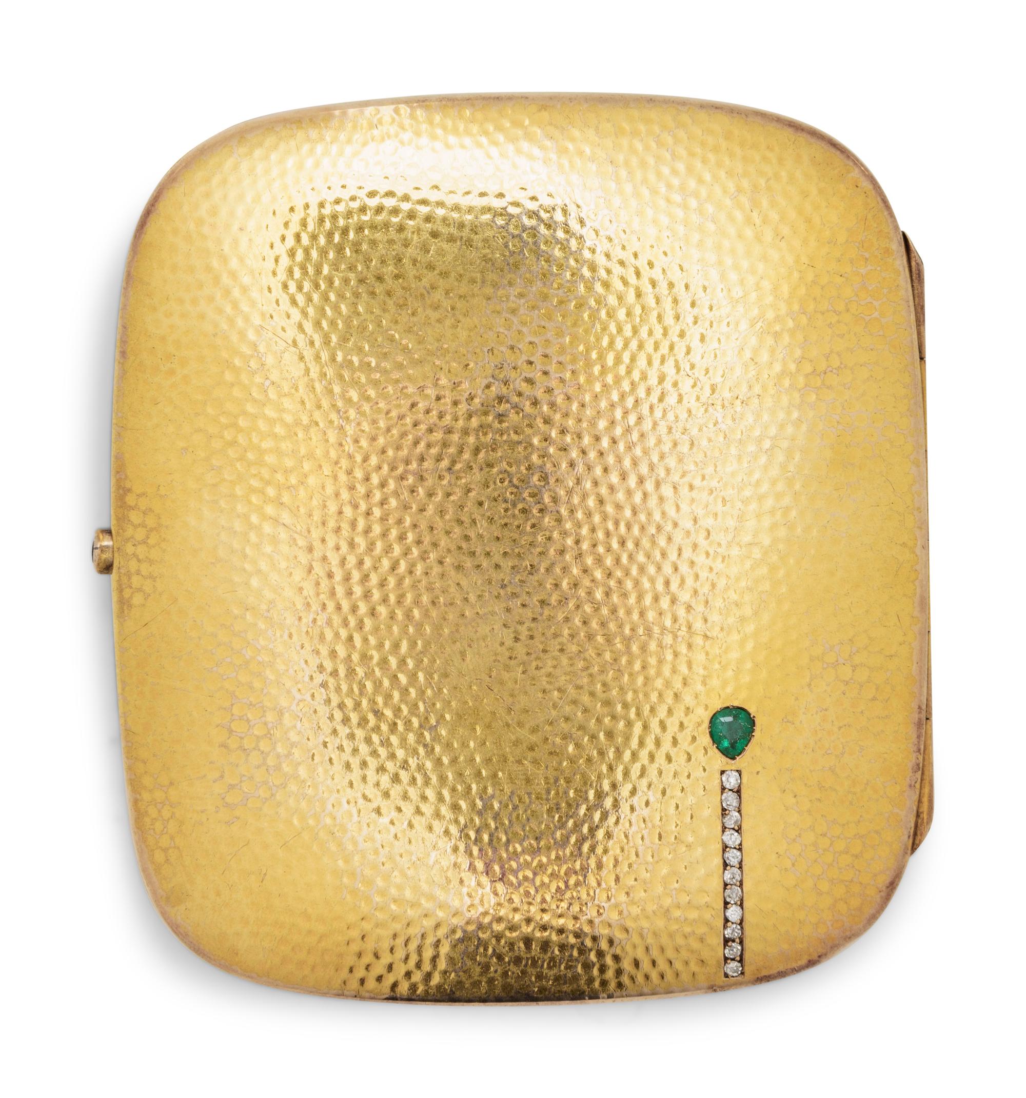 A German 14-Karat Gold, Diamond and Emerald Inset Cigarette Case