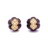 CARVED AMETHYST, EMERALD AND DIAMOND CONVERTIBLE CLIP EARRINGS