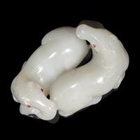 A Chinese White Jade Carving of Double Horses, 19th Century — 清晚期 白玉雙馬擺件
