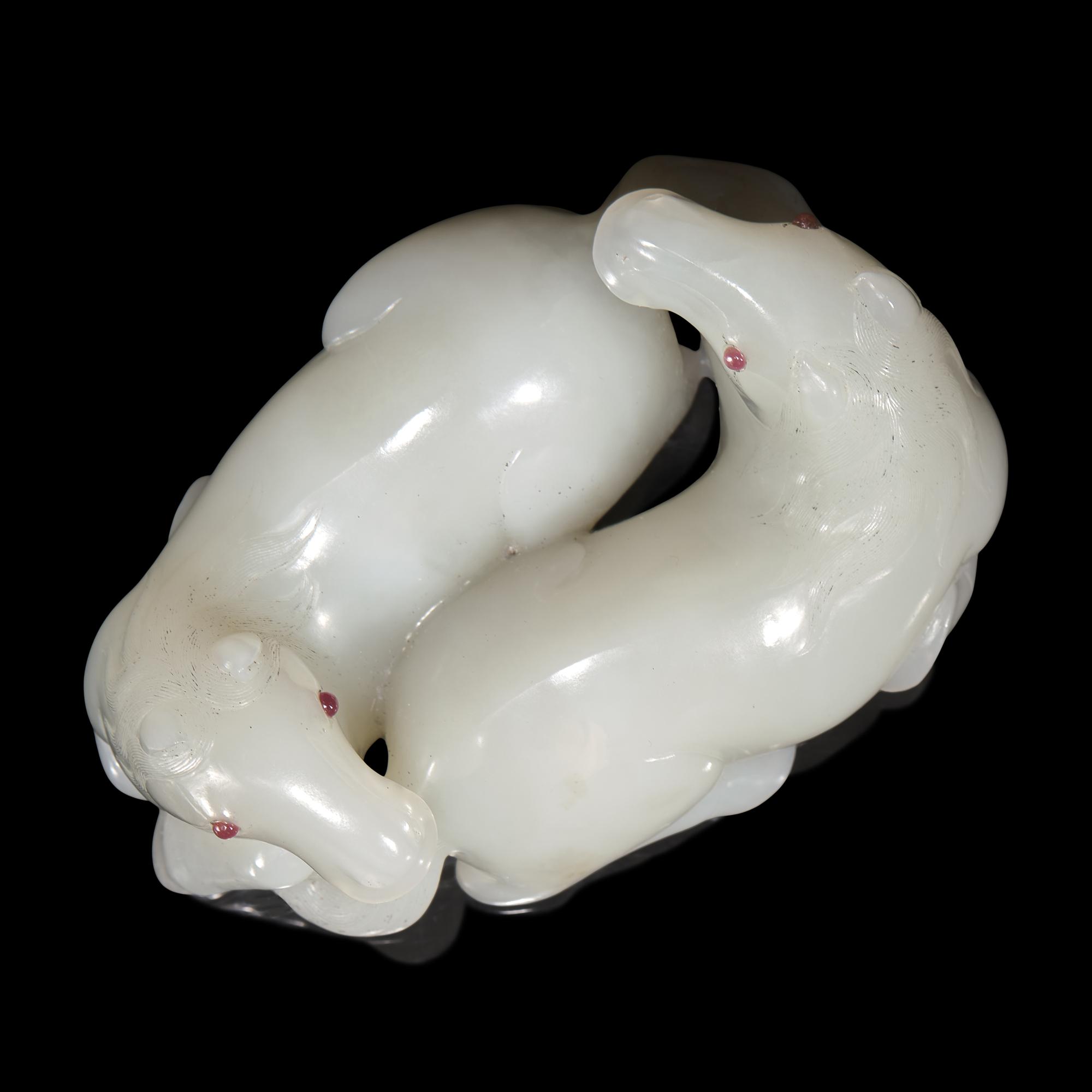 A Chinese White Jade Carving of Double Horses, 19th Century — 清晚期 白玉雙馬擺件