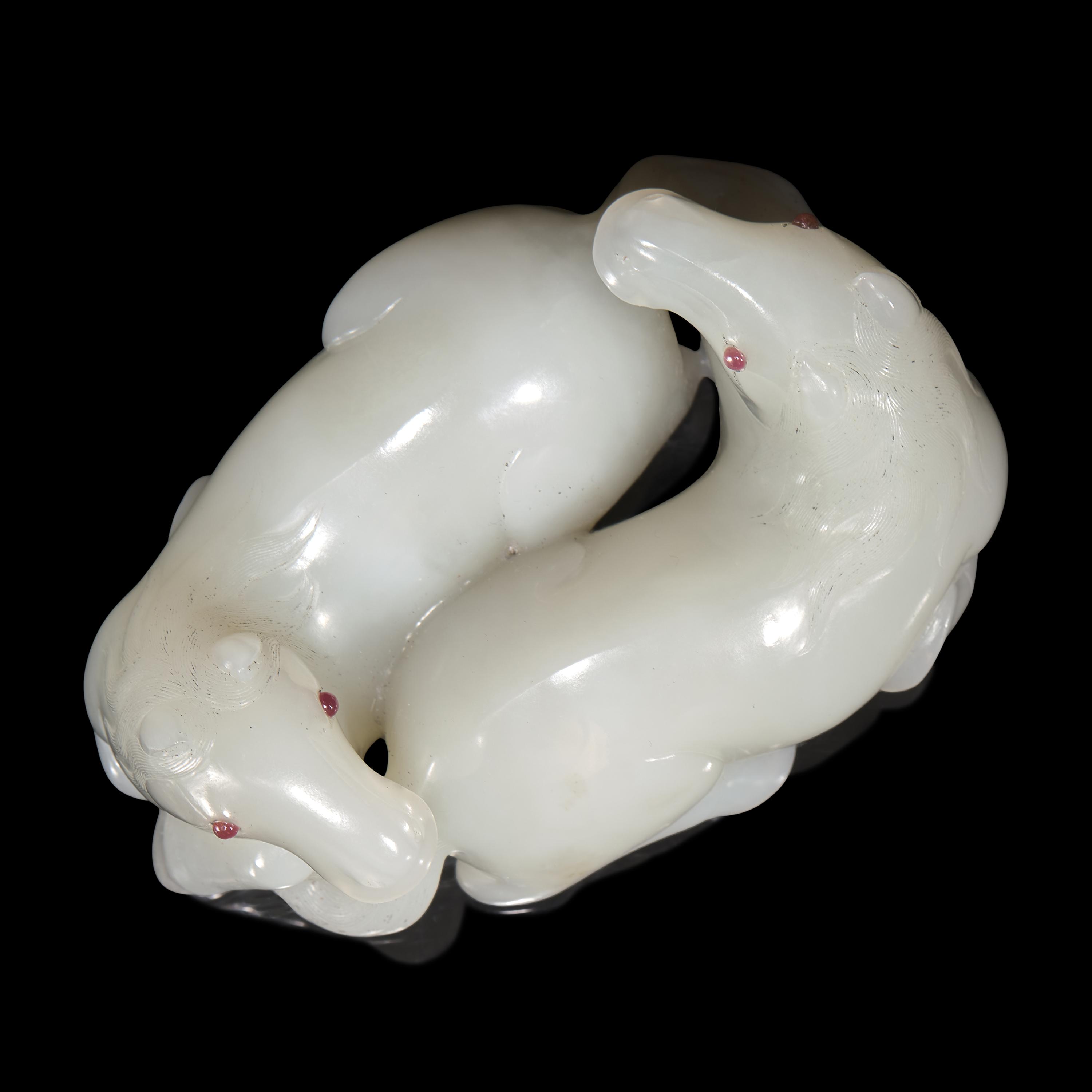 A Chinese White Jade Carving of Double Horses, 19th Century — 清晚期 白玉雙馬擺件
