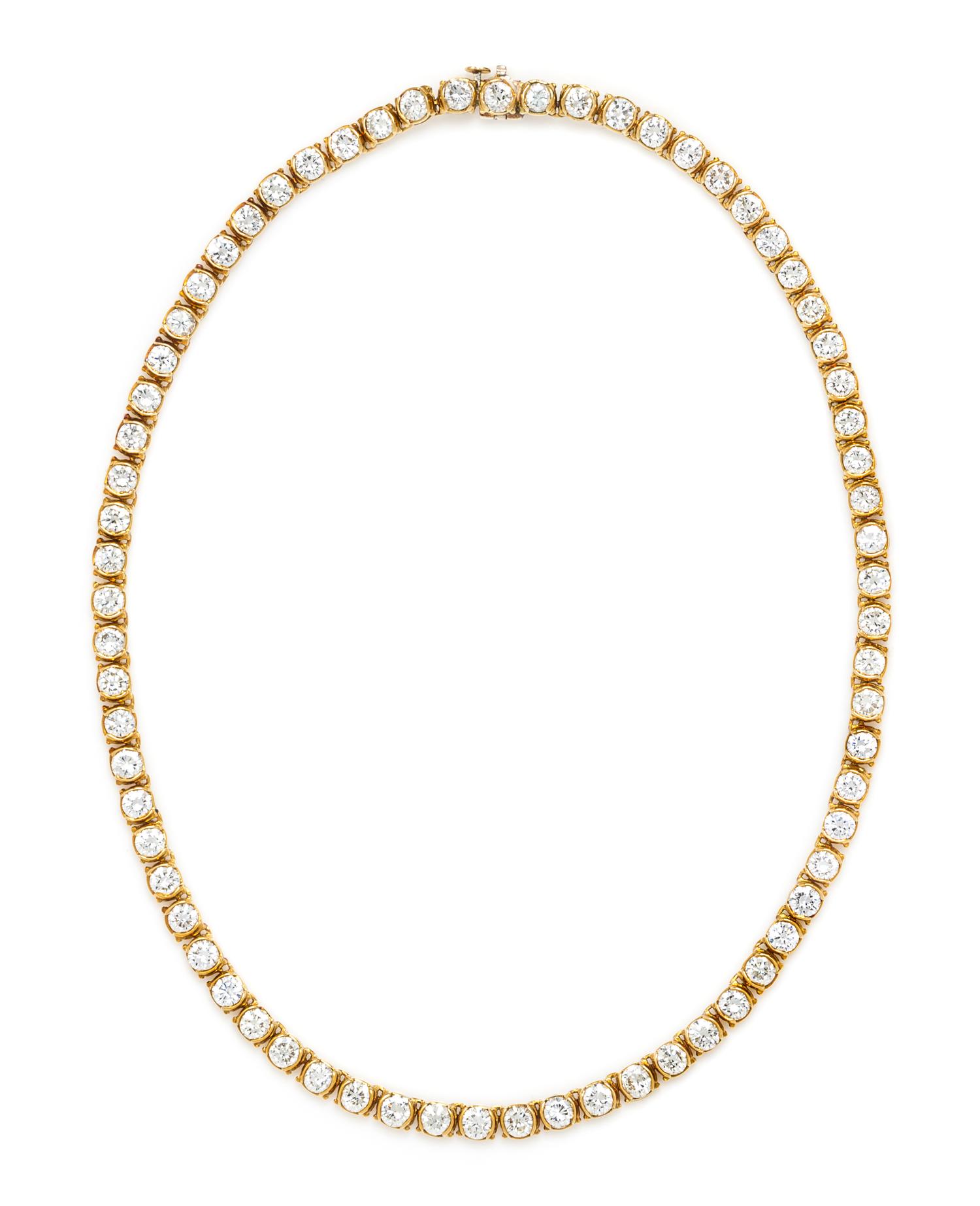 An 18 Karat Yellow Gold and Diamond Line Necklace, 21.00 dwts.