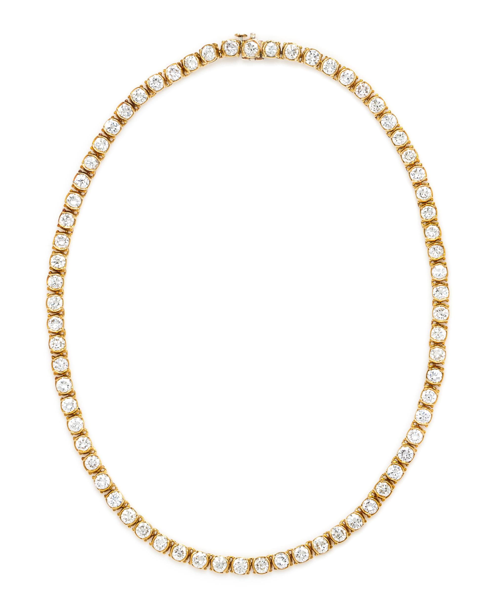 An 18 Karat Yellow Gold and Diamond Line Necklace, 21.00 dwts.