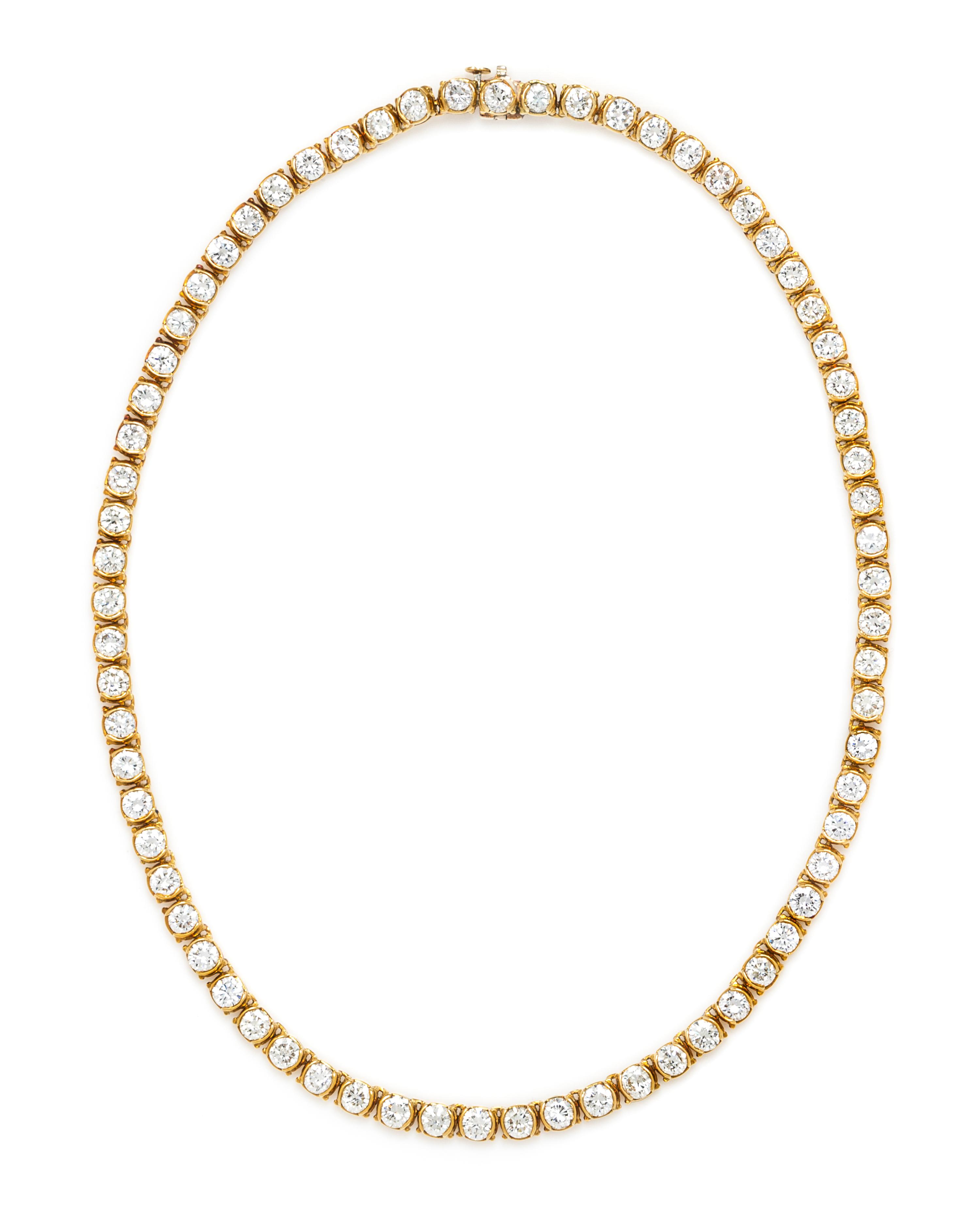 An 18 Karat Yellow Gold and Diamond Line Necklace, 21.00 dwts.