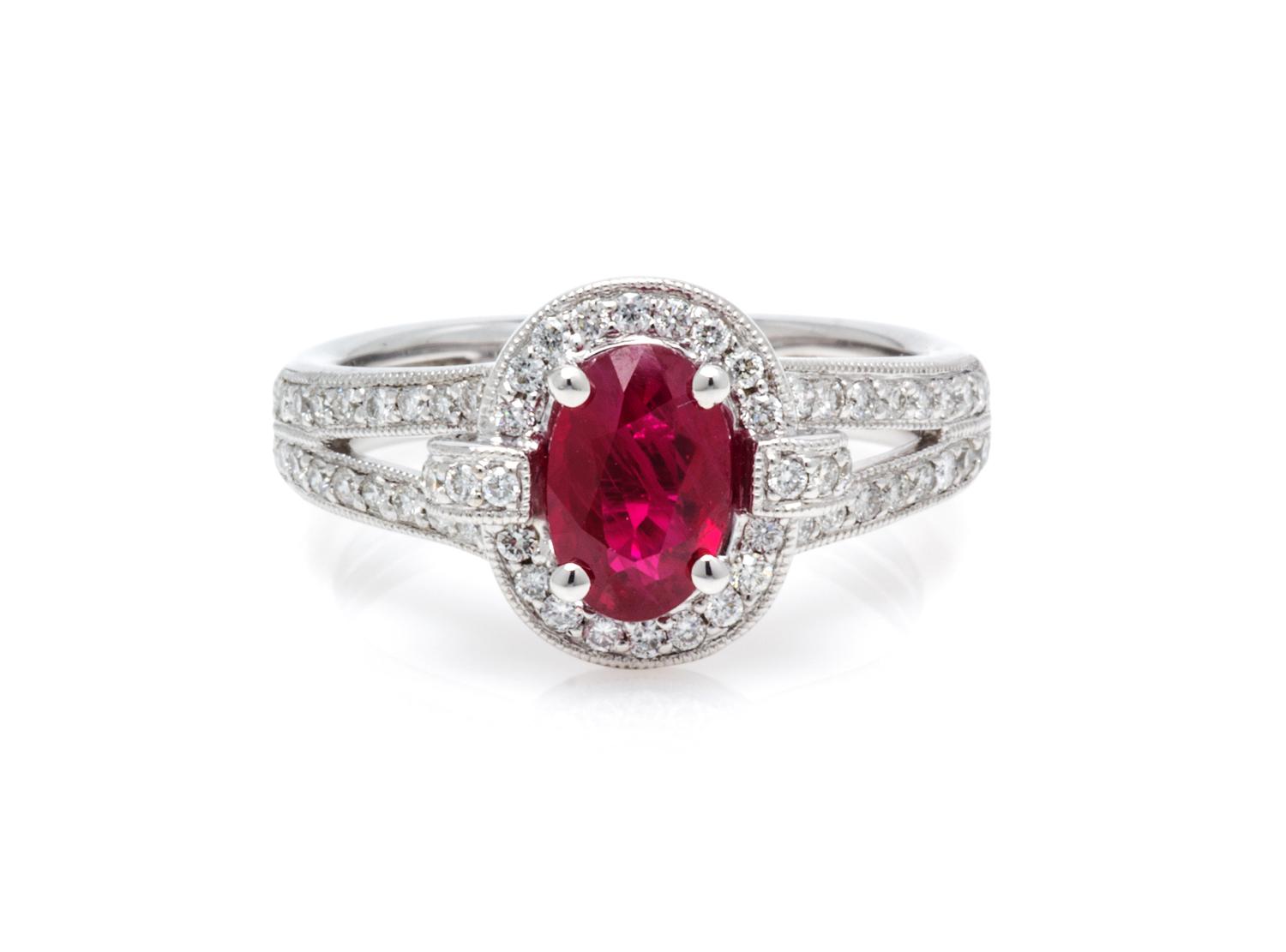 A 14 Karat White Gold, Ruby and Diamond Ring, 3.70 dwts.