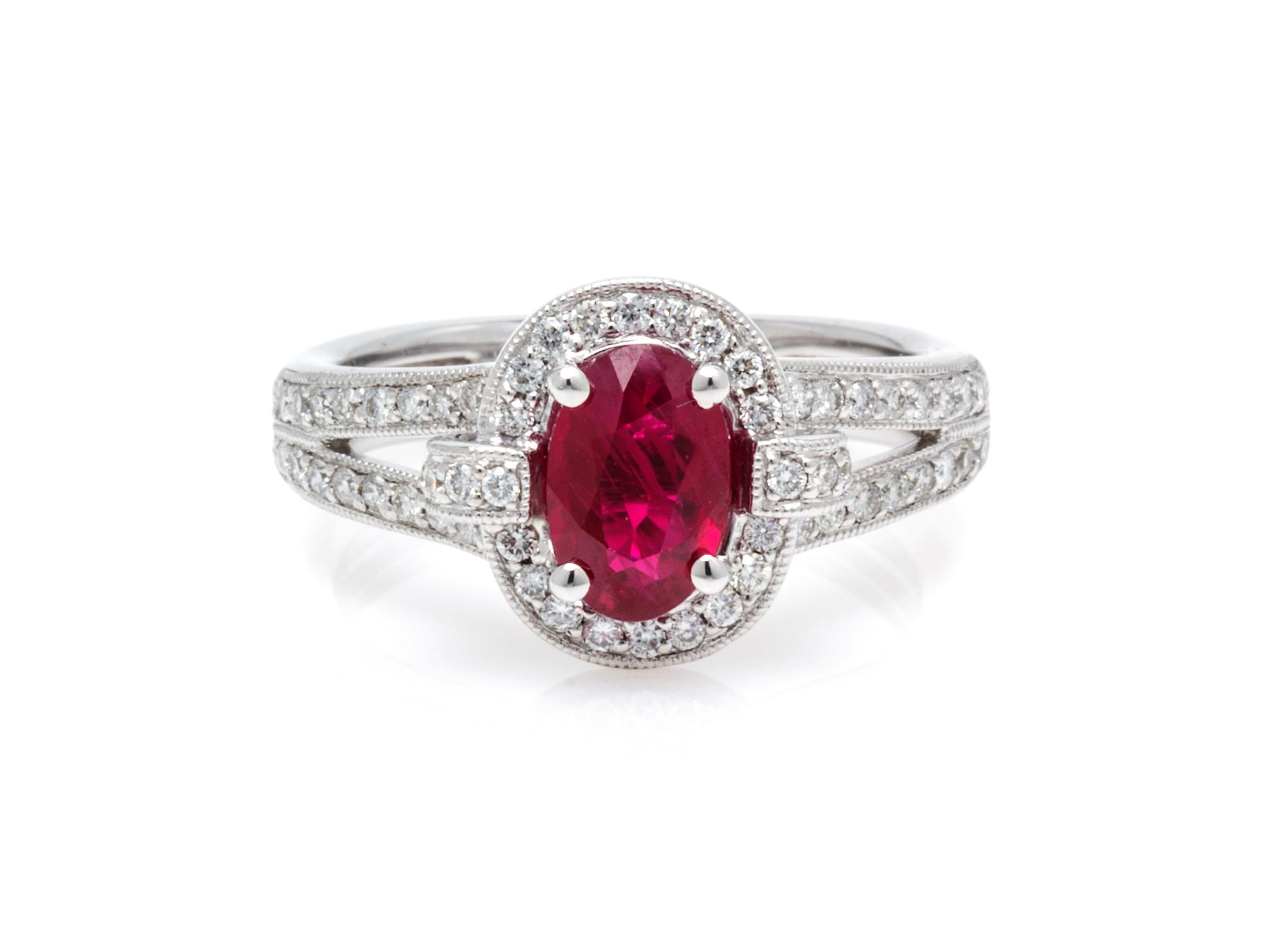 A 14 Karat White Gold, Ruby and Diamond Ring, 3.70 dwts.