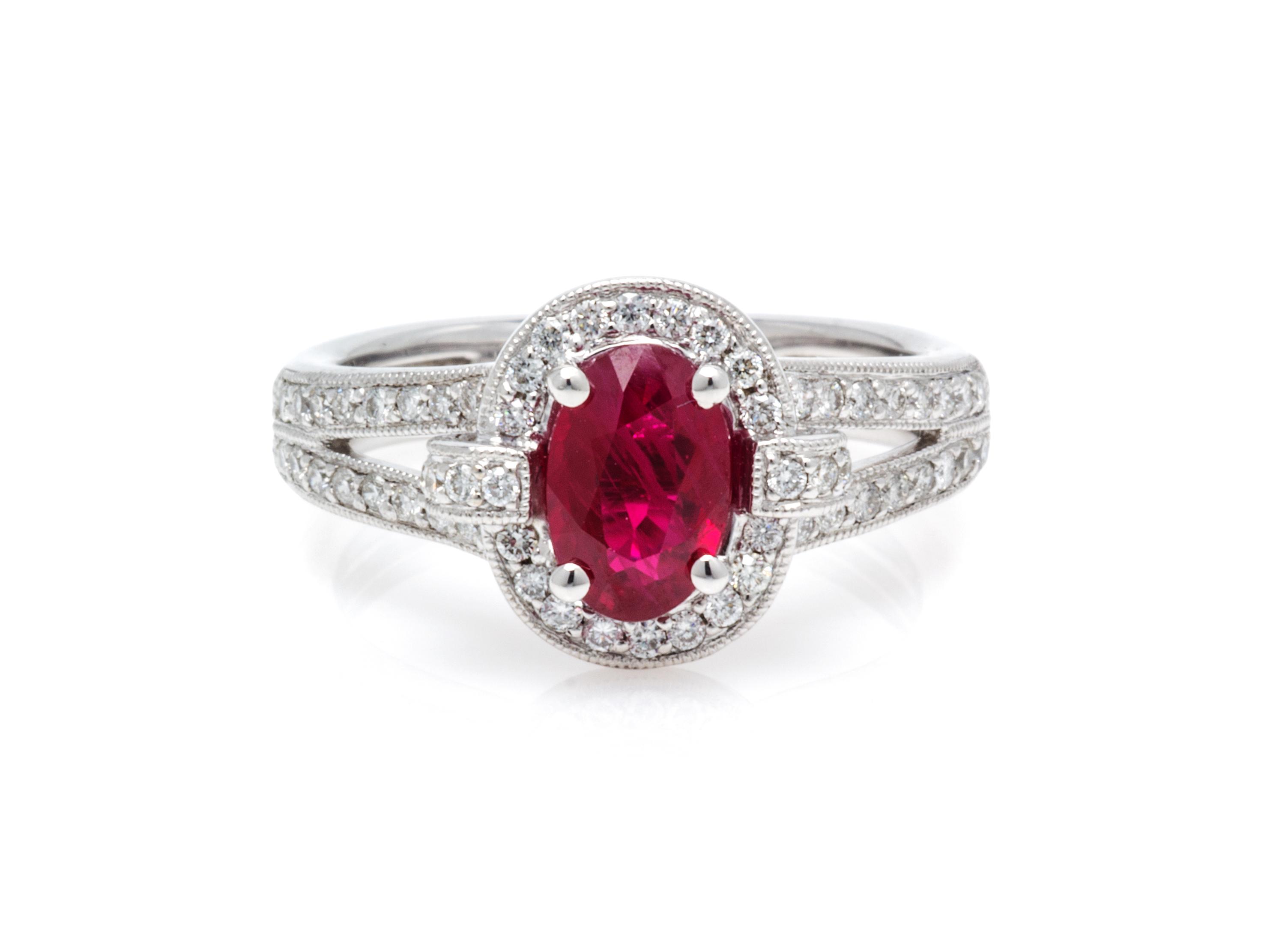 A 14 Karat White Gold, Ruby and Diamond Ring, 3.70 dwts.