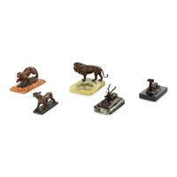 A Group of Five Cast and Patinated Bronze Animalier Figures