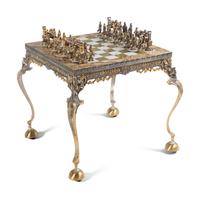 A Piero Benzoni Gilt Bronze, Silver-Plate and Onyx Chess Set