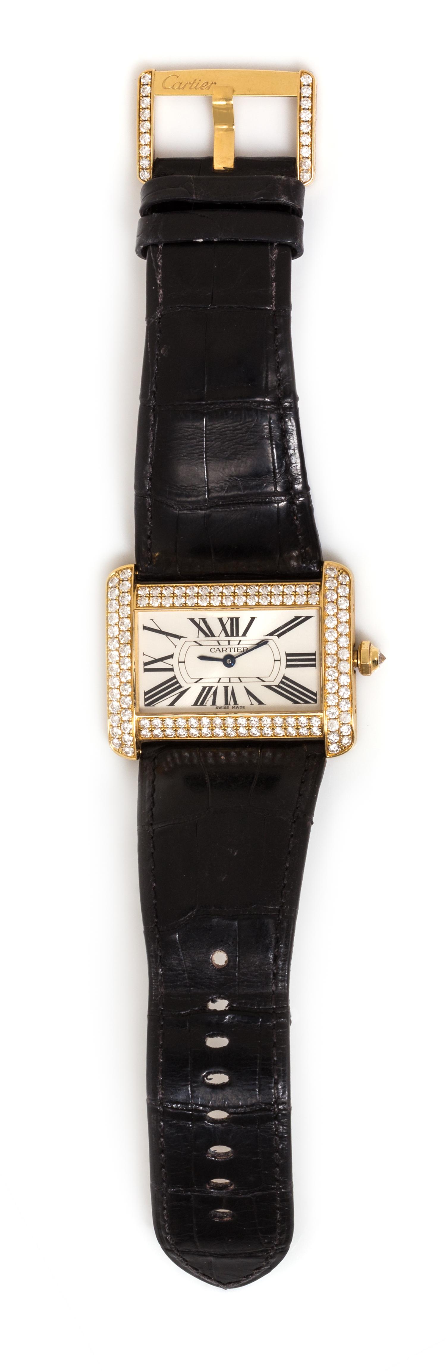 An 18 Karat Yellow Gold and Diamond Ref. 2602 'Tank Divan XL' Wristwatch, Cartier,