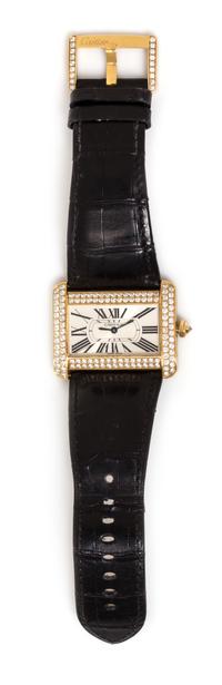 An 18 Karat Yellow Gold and Diamond Ref. 2602 'Tank Divan XL' Wristwatch, Cartier,