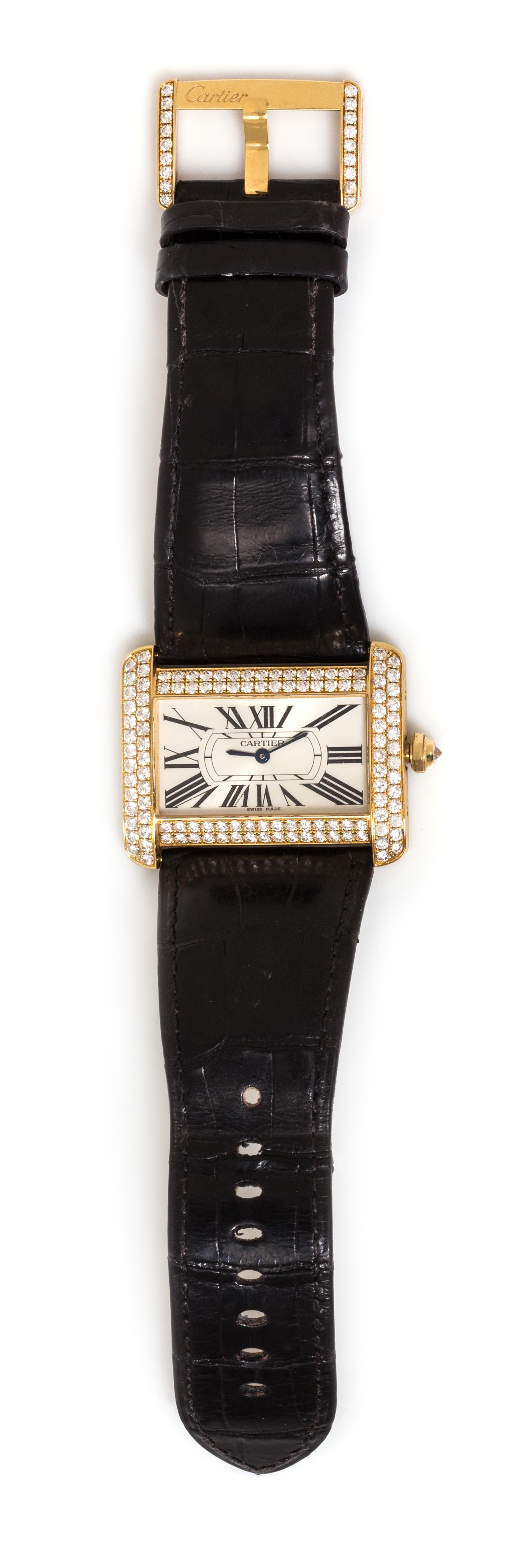 An 18 Karat Yellow Gold and Diamond Ref. 2602 'Tank Divan XL' Wristwatch, Cartier,