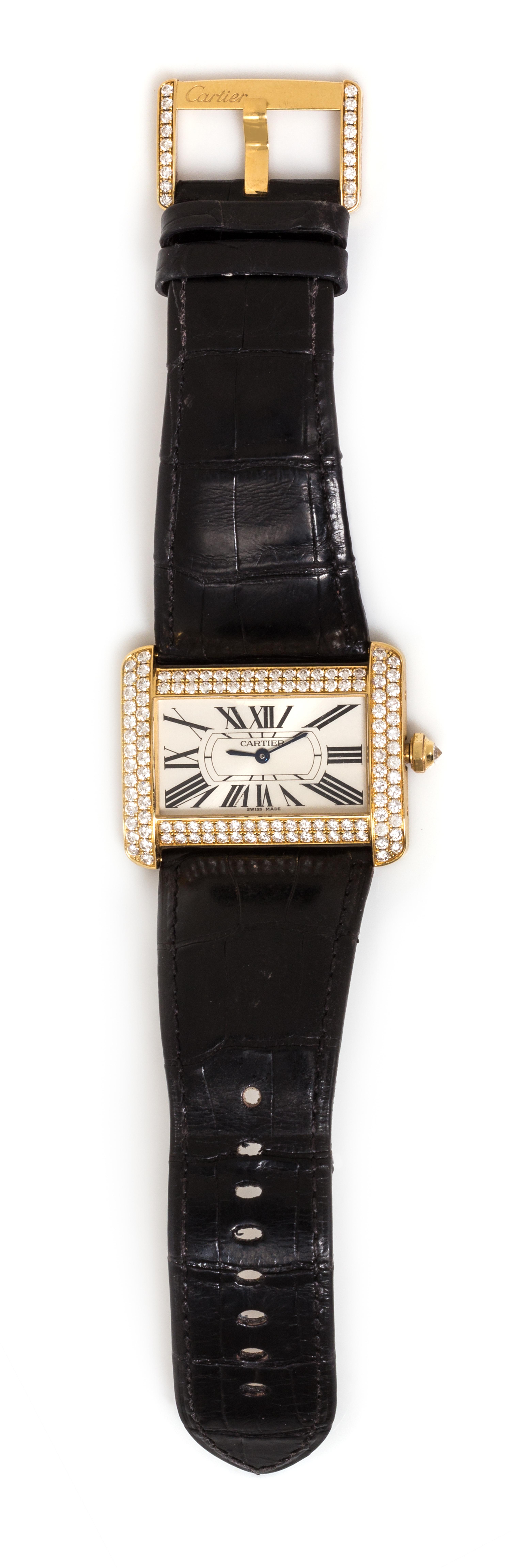 An 18 Karat Yellow Gold and Diamond Ref. 2602 'Tank Divan XL' Wristwatch, Cartier,