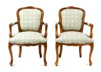 A Pair of Louis XV Style Walnut Fauteuils Height 34 inches. — 20TH CENTURY