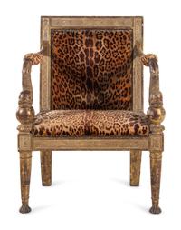 An Italian Neoclassical "Mecca" and Parcel Gilt Armchair