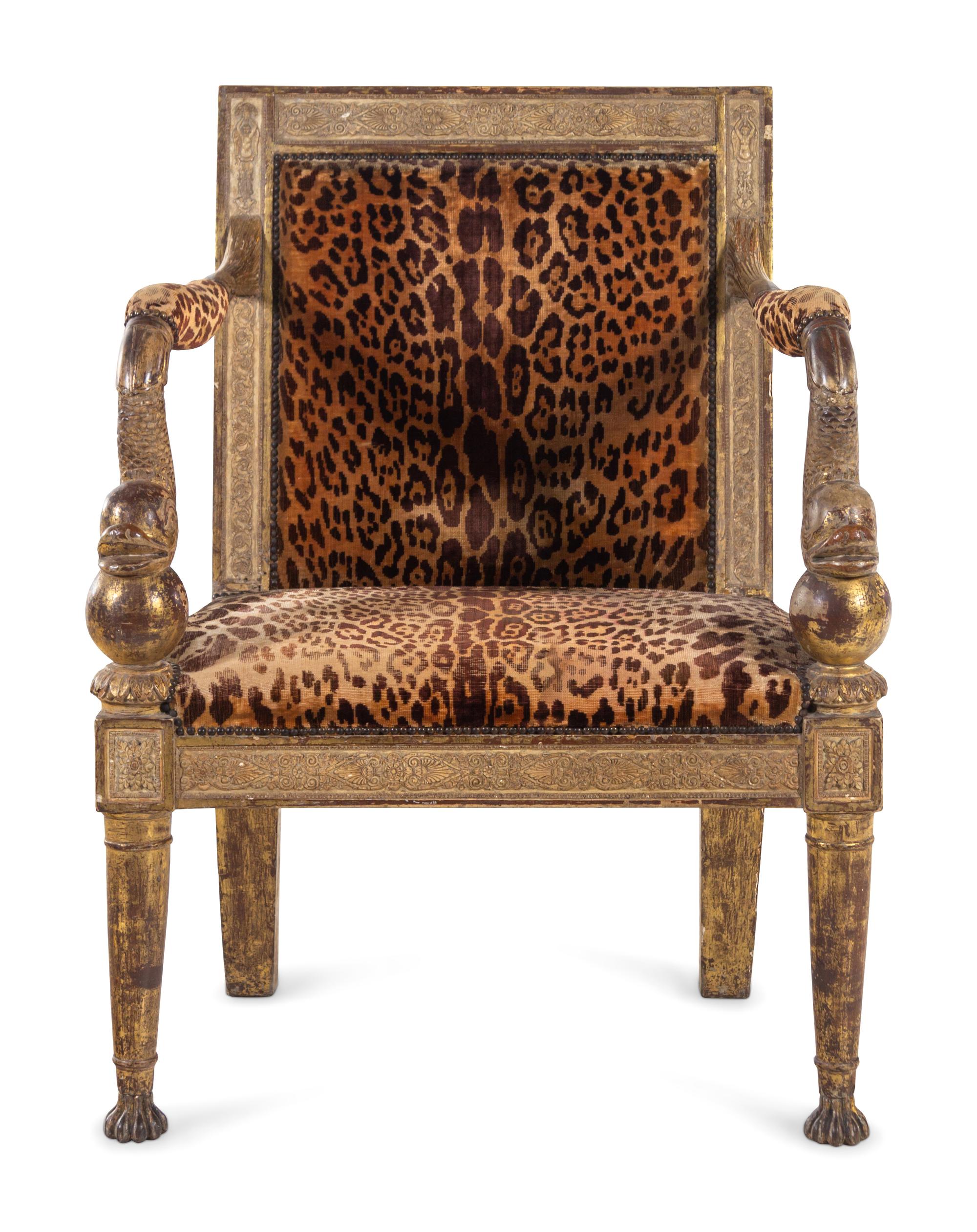 An Italian Neoclassical "Mecca" and Parcel Gilt Armchair