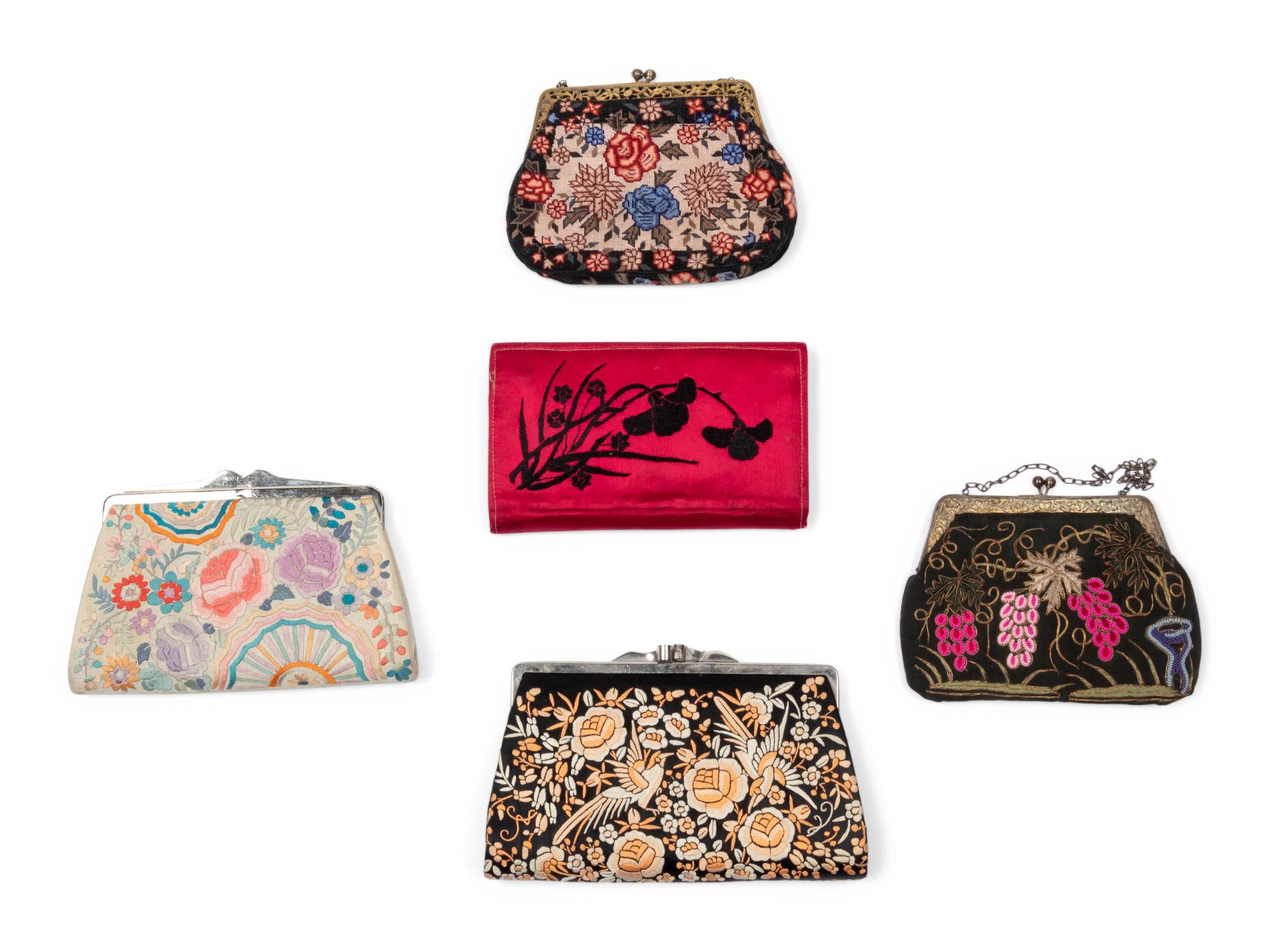 Five Chinese Silk Handbags