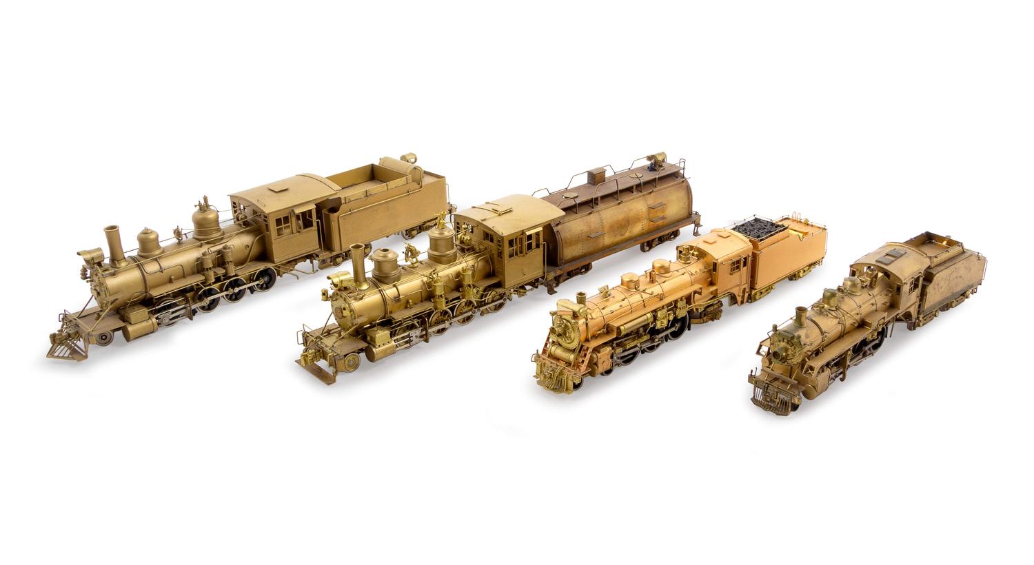A Group of Four Brass Locomotive and Tenders