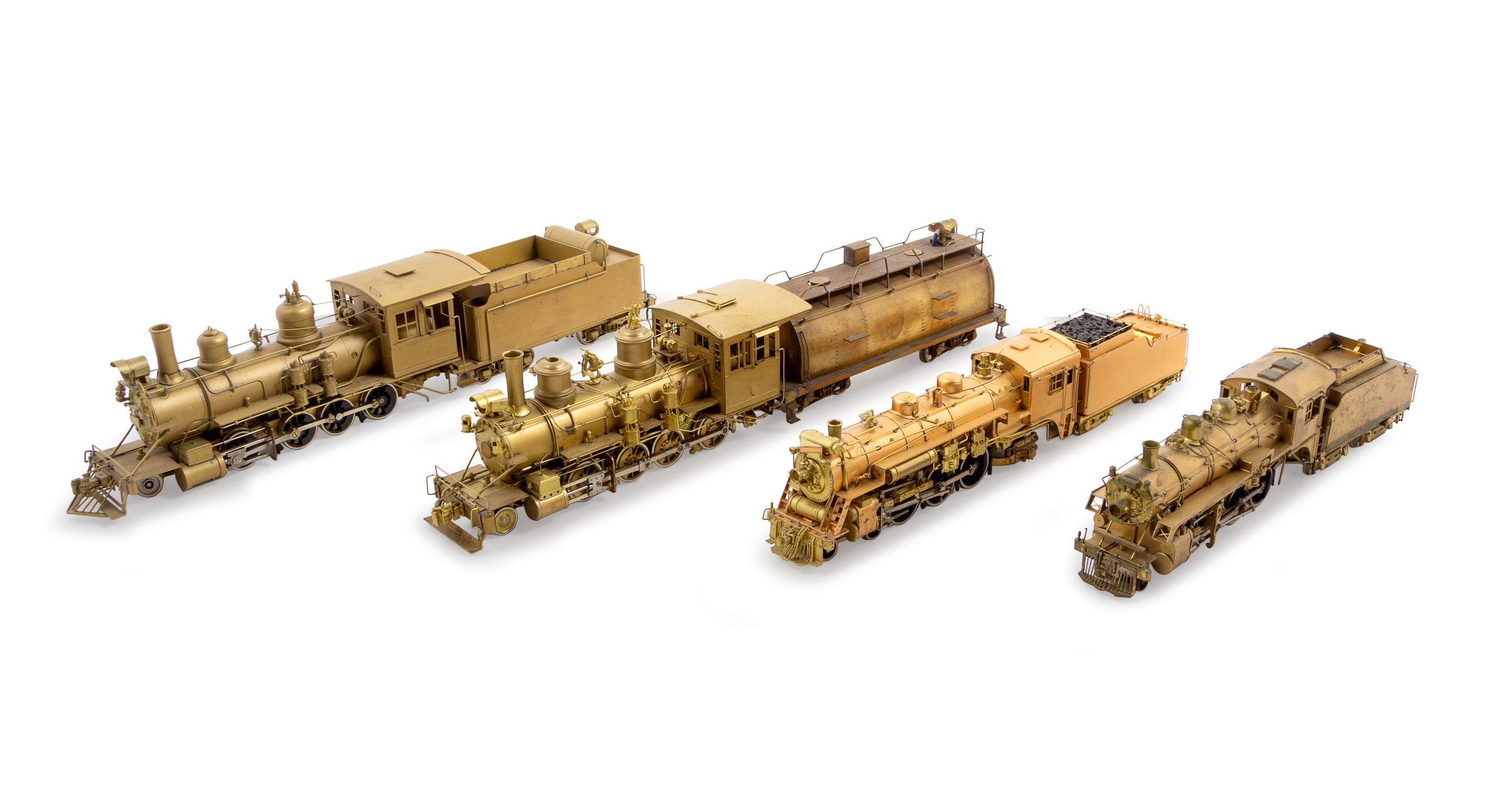 A Group of Four Brass Locomotive and Tenders