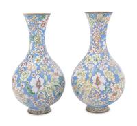 A Pair of Chinese Canton Enamel on Copper Bottles Vases