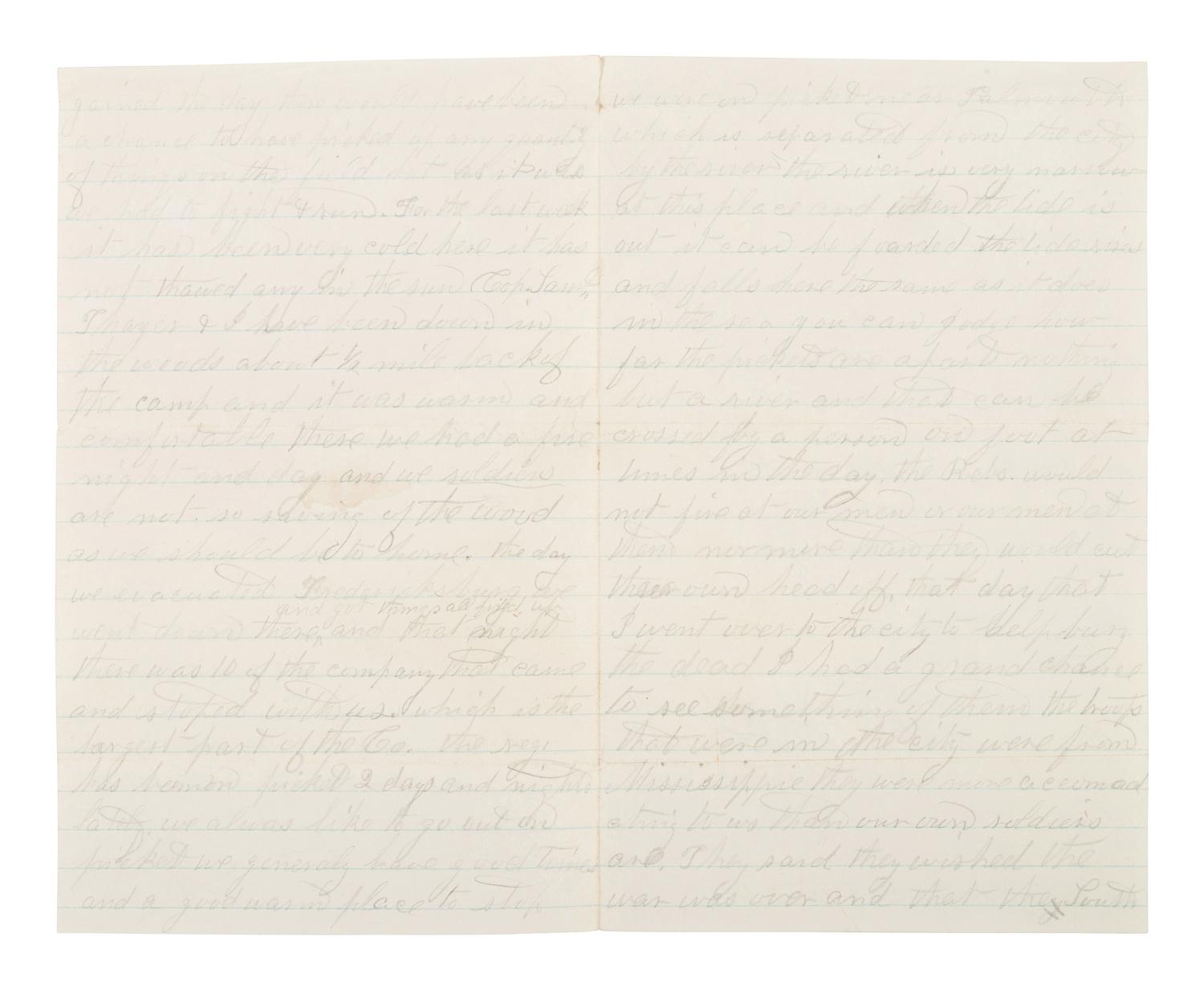 [CIVIL WAR]. Pair of letters from Alfred E. Waldo, 35th Massachusetts Infantry, DOW, detailing the Battle of Fredericksburg and aftermath.
