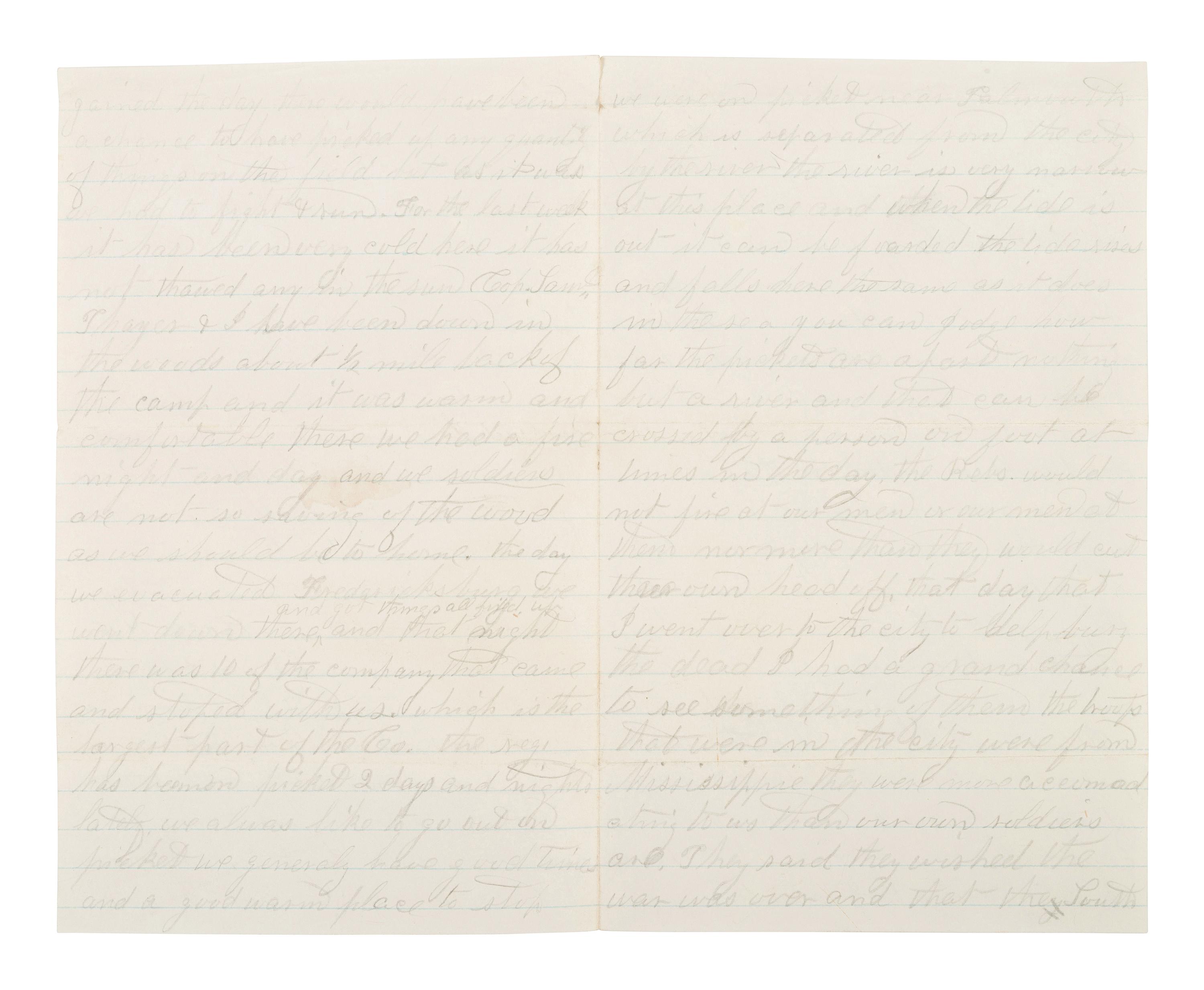 [CIVIL WAR]. Pair of letters from Alfred E. Waldo, 35th Massachusetts Infantry, DOW, detailing the Battle of Fredericksburg and aftermath.