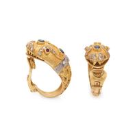YELLOW GOLD, DIAMOND AND GEMSTONE CHIMERA EARCLIPS