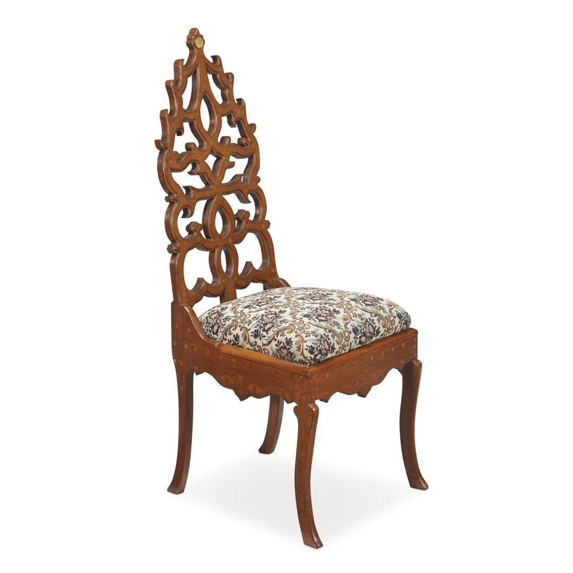 Gothic Revival inlaid walnut presentation hall chair Lancaster, PA area, mid-19th century