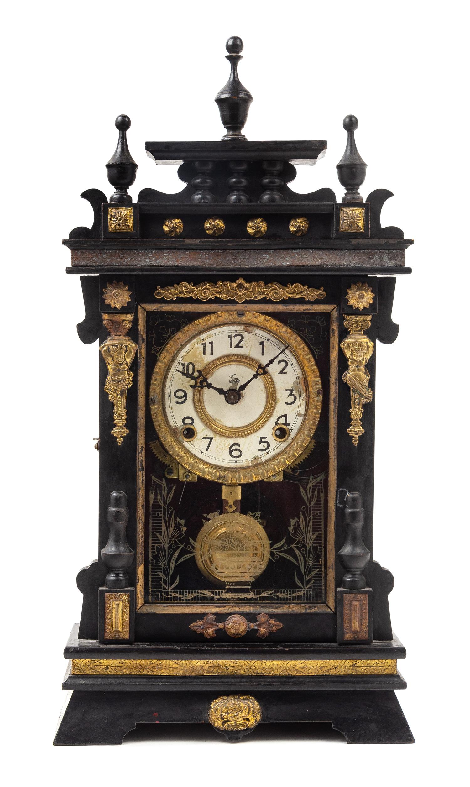 An American Gilt Metal Mounted Ebonized Mantel Clock
